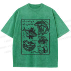 Unisex Japanese Vintage Cats Printed Washed Tee