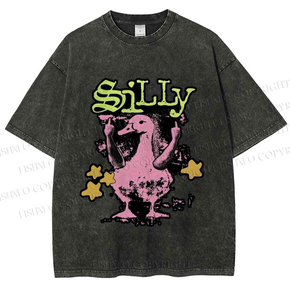 Unisex Vintage Silly Duck Printed Washed Tee