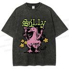 Unisex Vintage Silly Duck Printed Washed Tee