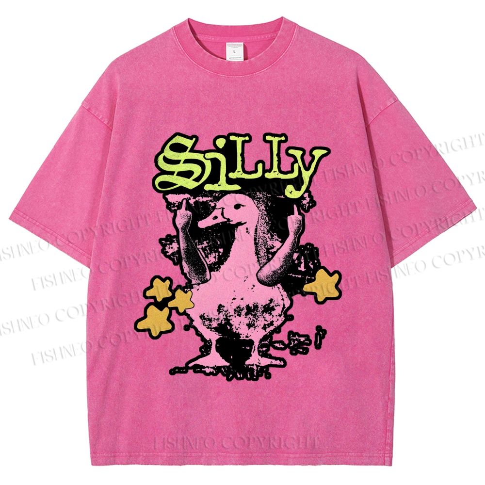 Unisex Vintage Silly Duck Printed Washed Tee
