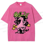 Unisex Vintage Silly Duck Printed Washed Tee