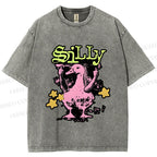 Unisex Vintage Silly Duck Printed Washed Tee