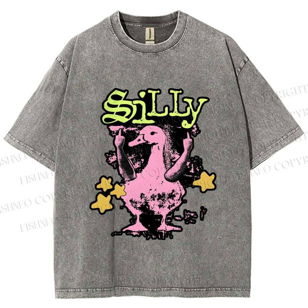 Unisex Vintage Silly Duck Printed Washed Tee