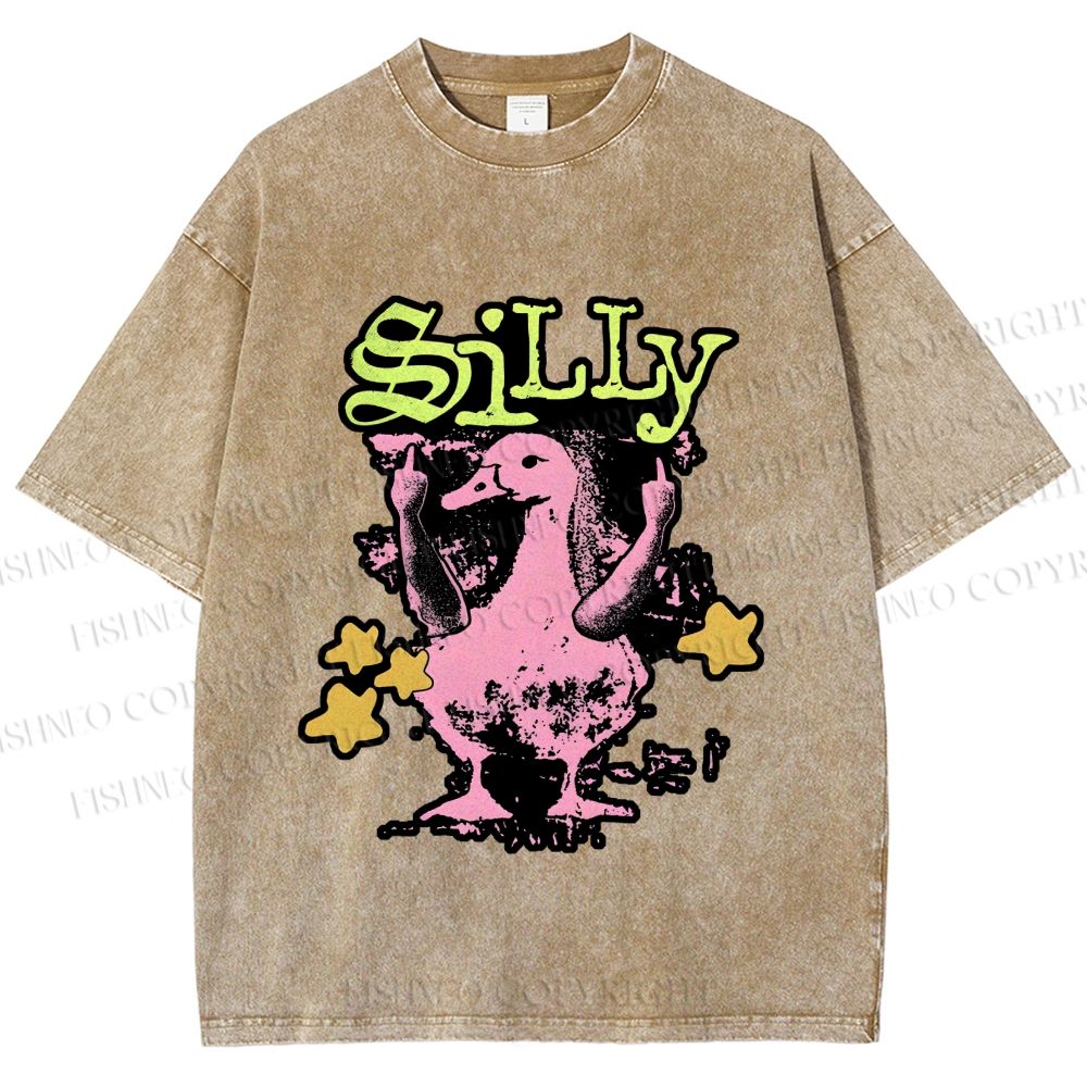 Unisex Vintage Silly Duck Printed Washed Tee