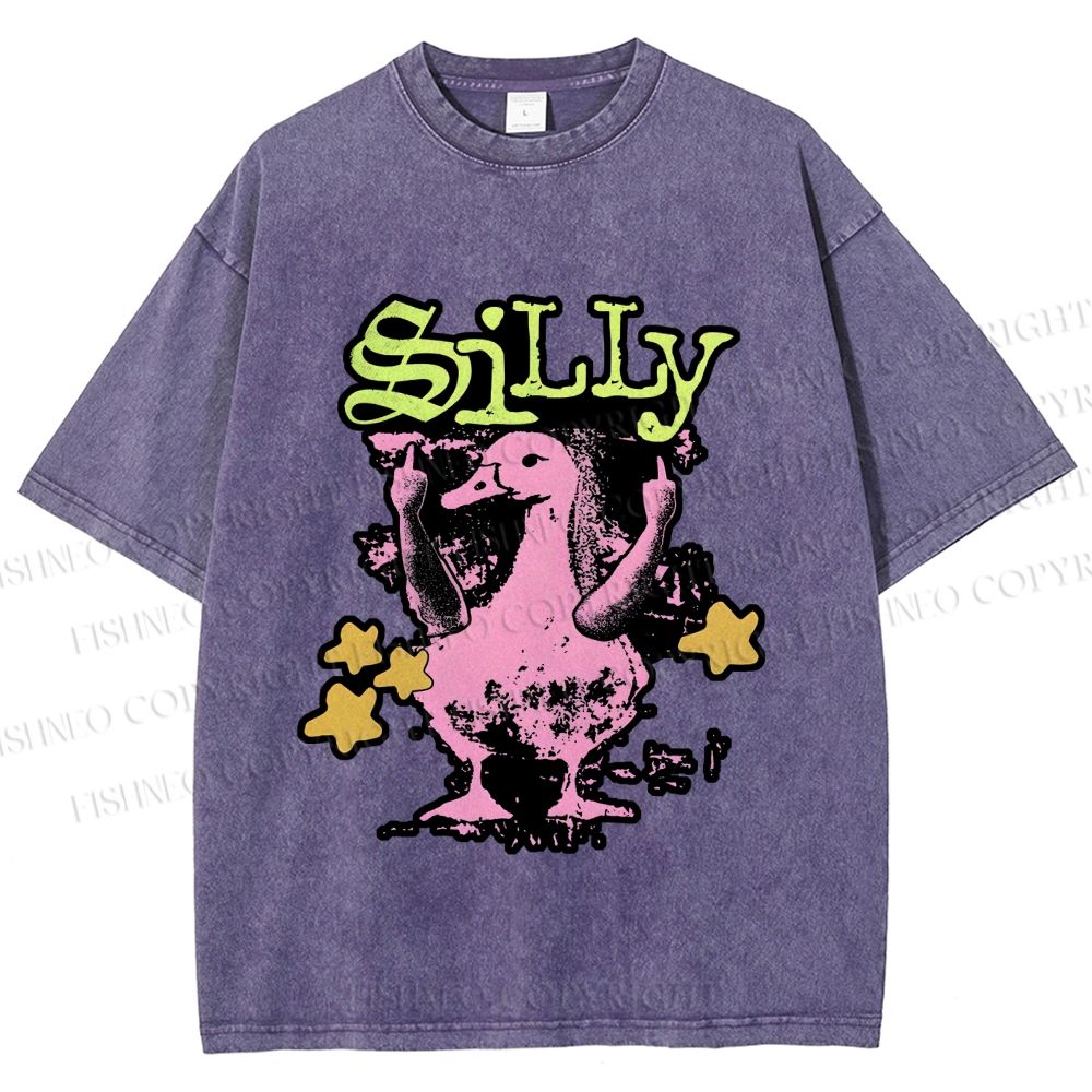 Unisex Vintage Silly Duck Printed Washed Tee