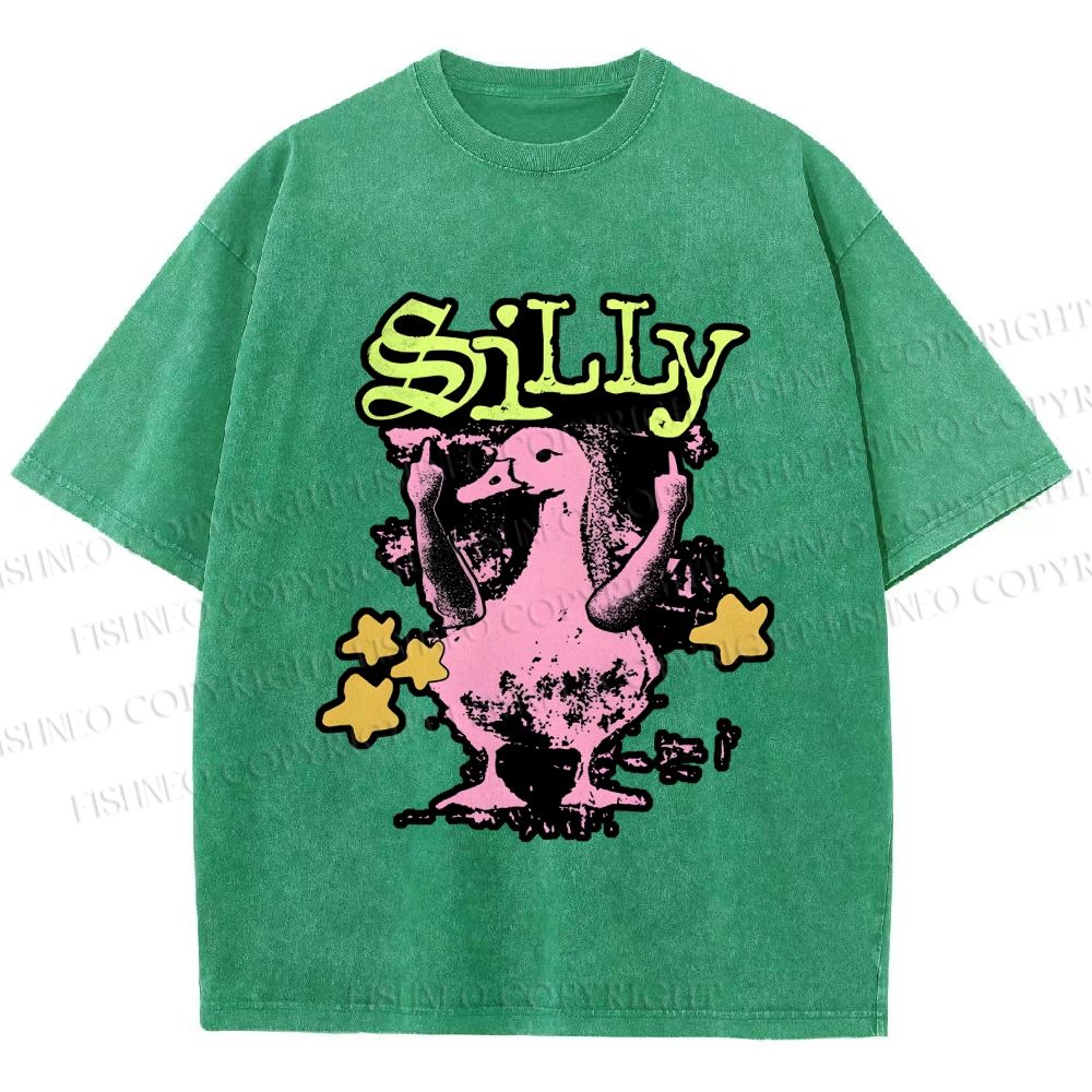 Unisex Vintage Silly Duck Printed Washed Tee