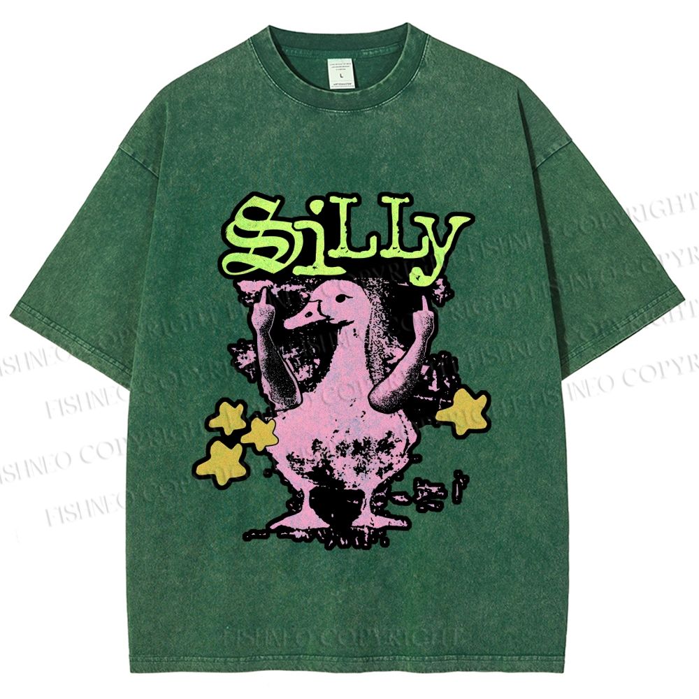 Unisex Vintage Silly Duck Printed Washed Tee