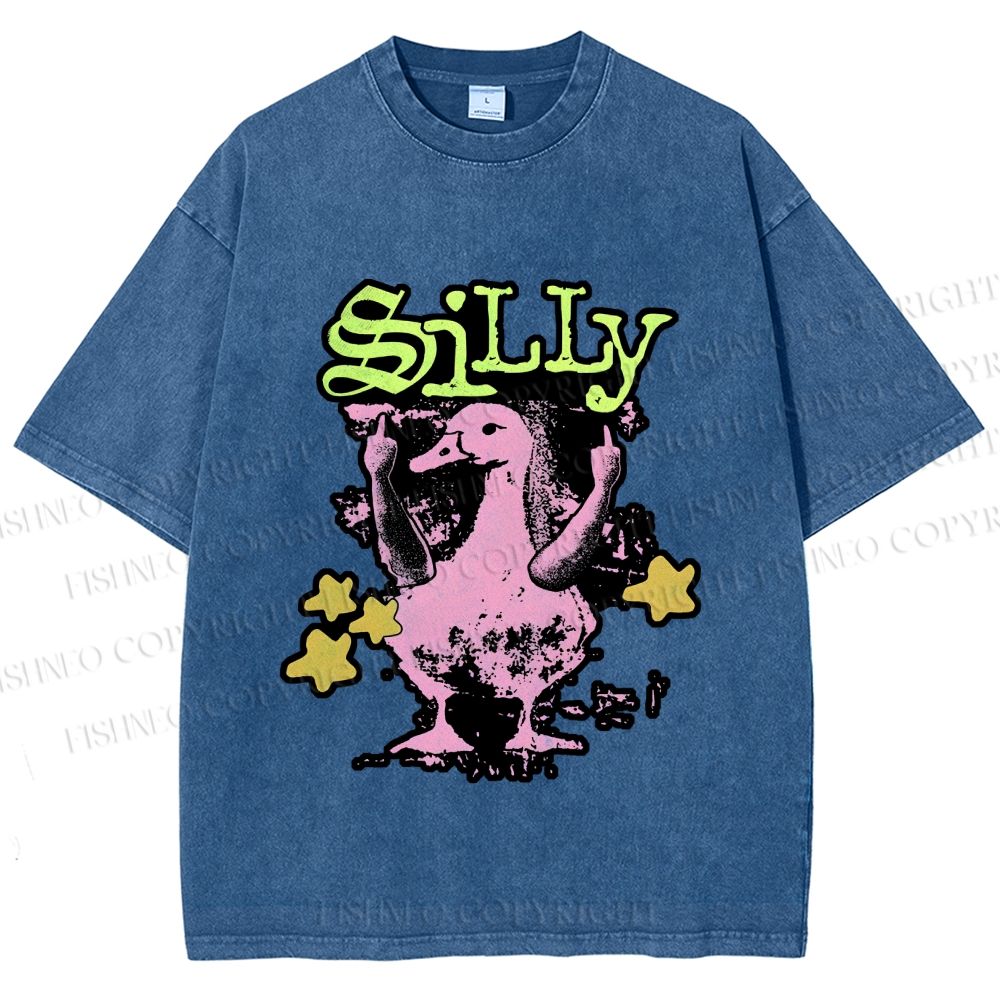 Unisex Vintage Silly Duck Printed Washed Tee