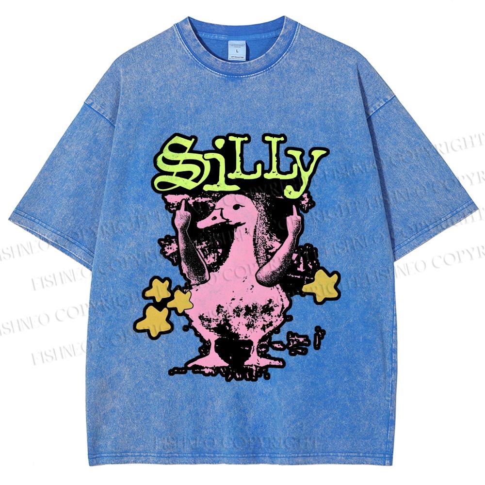 Unisex Vintage Silly Duck Printed Washed Tee