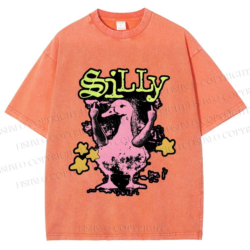 Unisex Vintage Silly Duck Printed Washed Tee