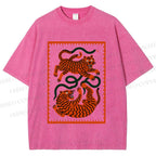 Unisex Silly Tiger Printed Washed Tee