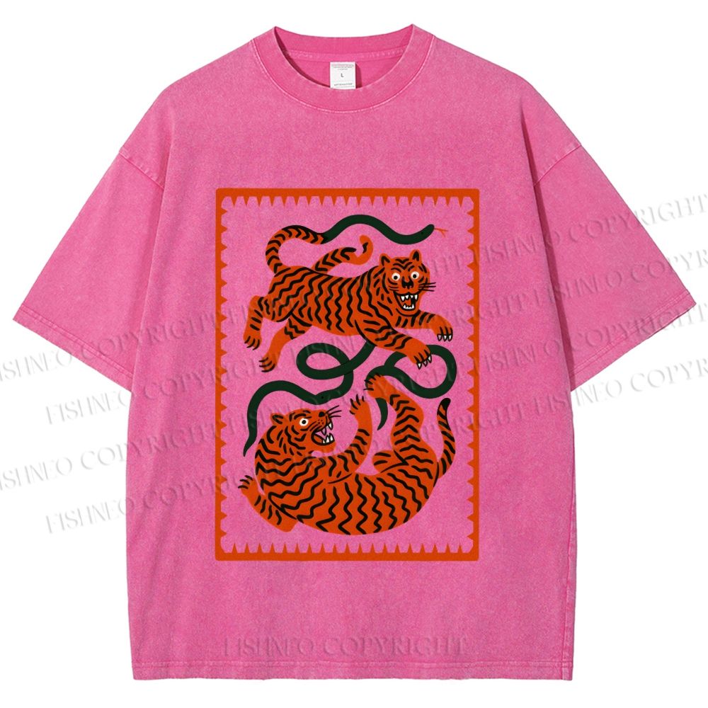 Unisex Silly Tiger Printed Washed Tee