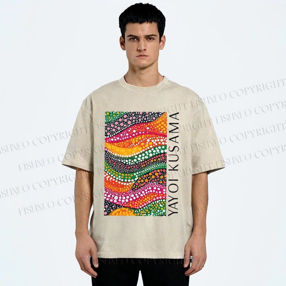 Unisex Yayoi Kusama Multicolor Graffiti Printed Washed Tee