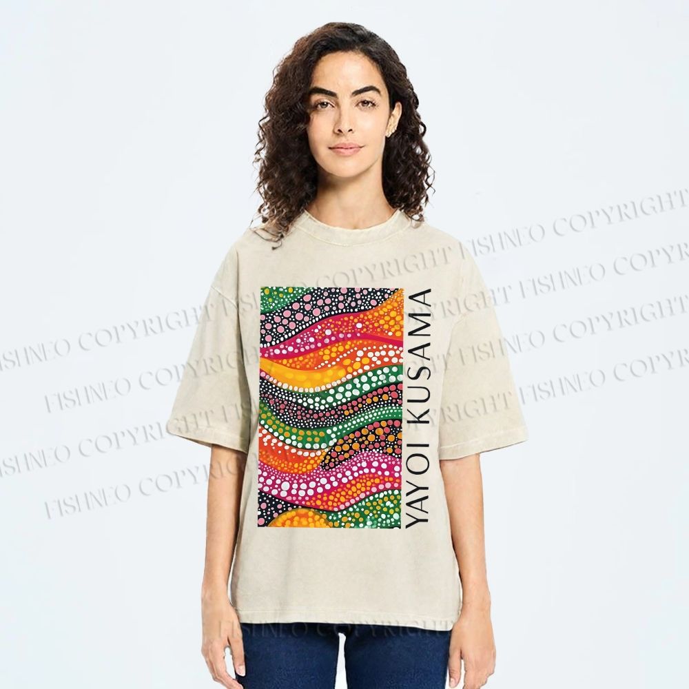 Unisex Yayoi Kusama Multicolor Graffiti Printed Washed Tee