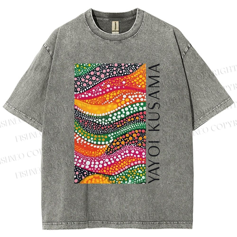 Unisex Yayoi Kusama Multicolor Graffiti Printed Washed Tee