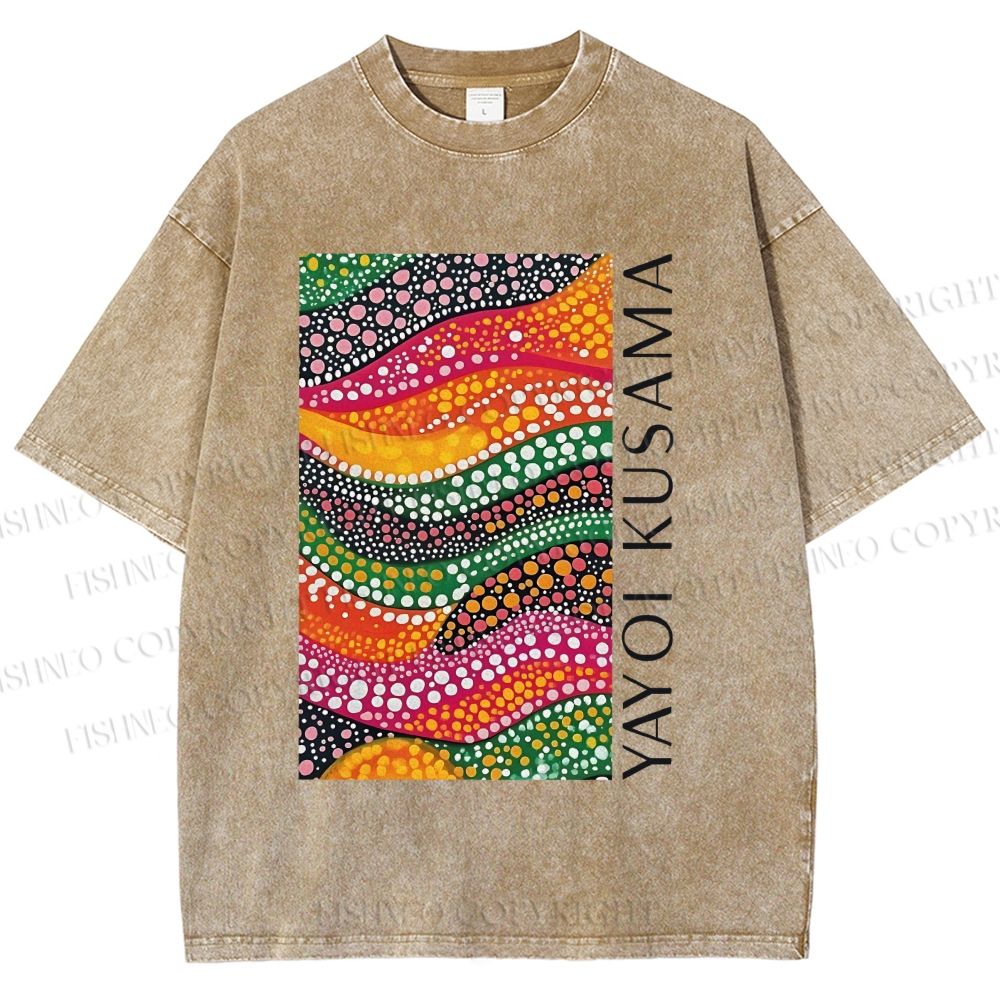 Unisex Yayoi Kusama Multicolor Graffiti Printed Washed Tee