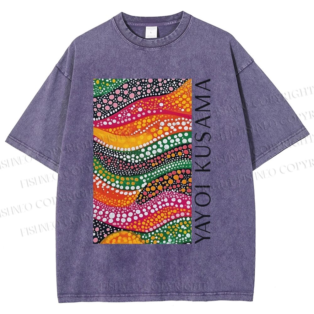 Unisex Yayoi Kusama Multicolor Graffiti Printed Washed Tee