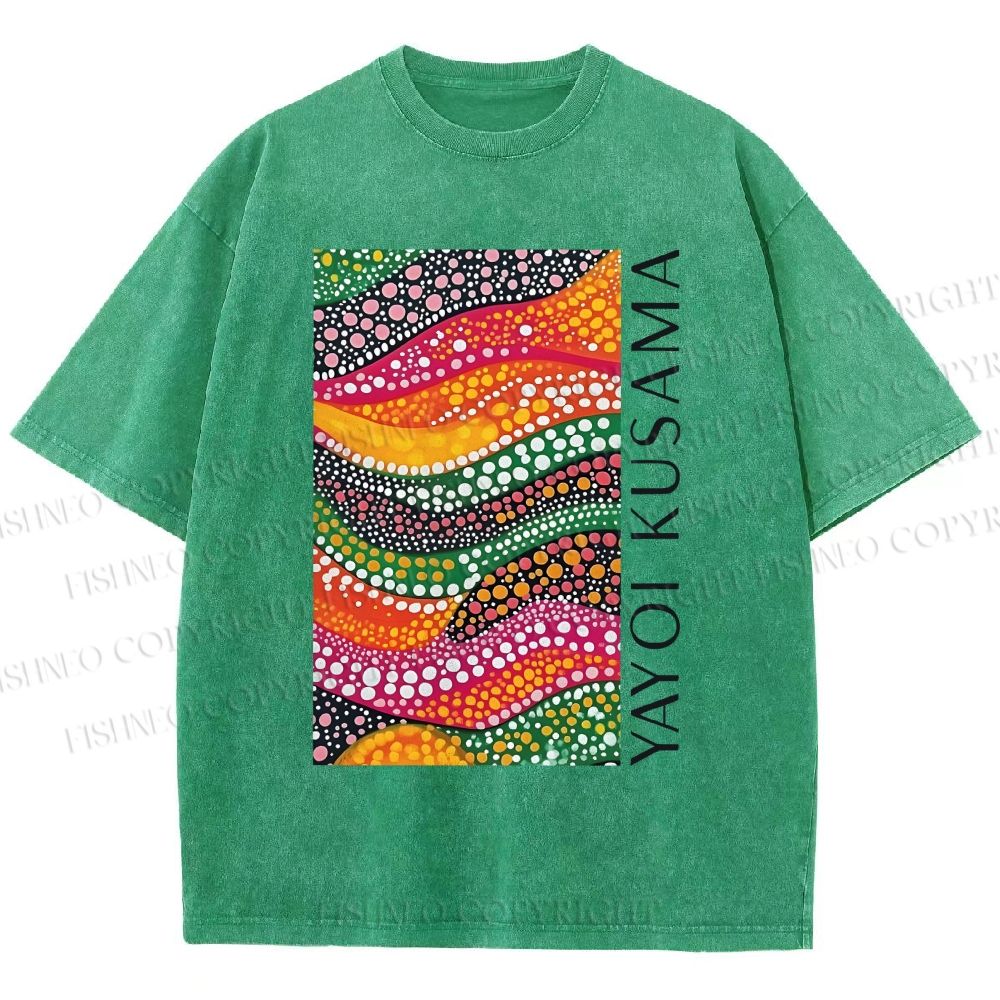 Unisex Yayoi Kusama Multicolor Graffiti Printed Washed Tee