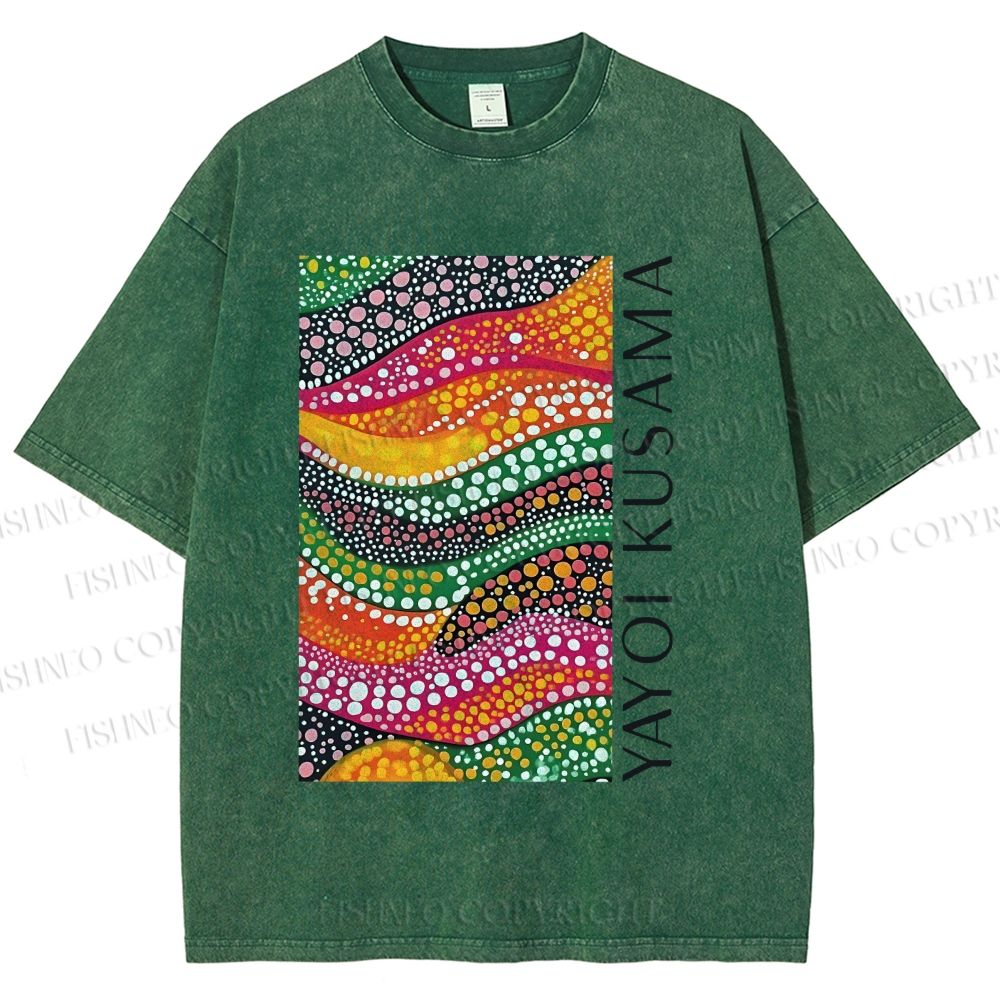 Unisex Yayoi Kusama Multicolor Graffiti Printed Washed Tee