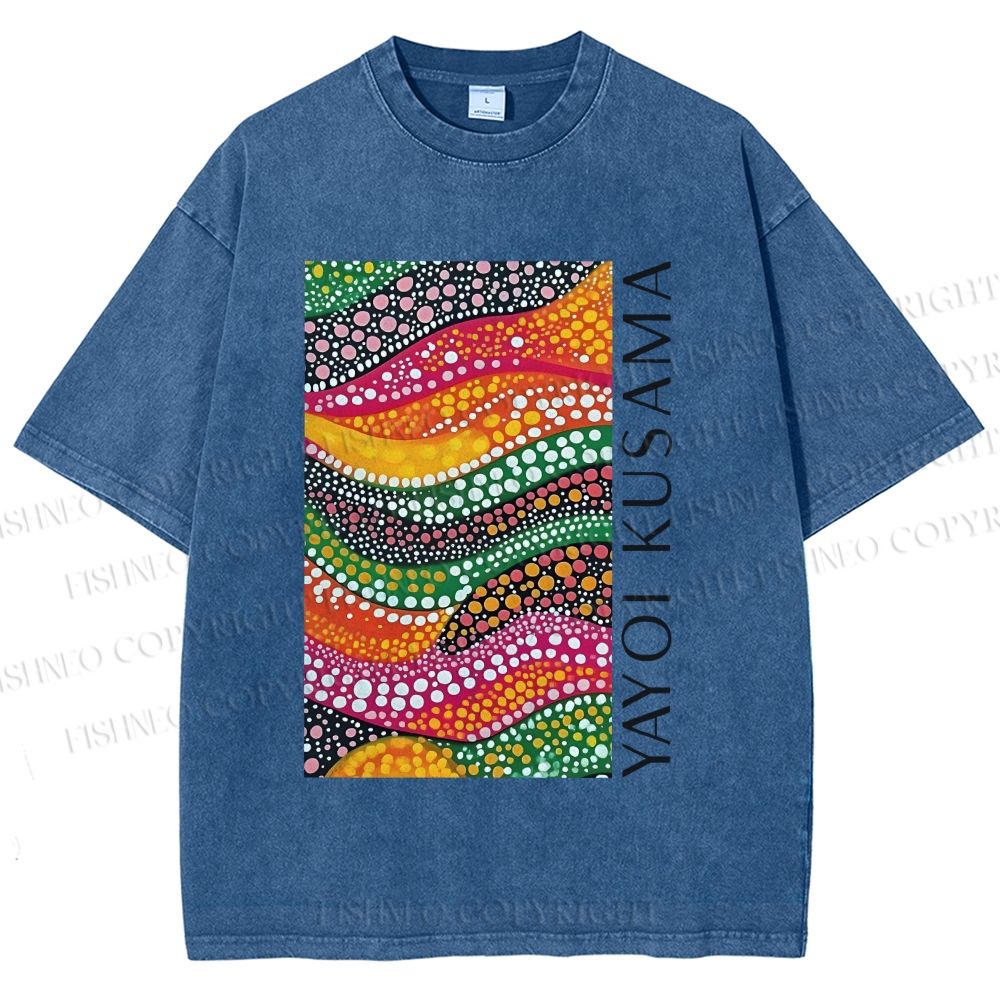Unisex Yayoi Kusama Multicolor Graffiti Printed Washed Tee