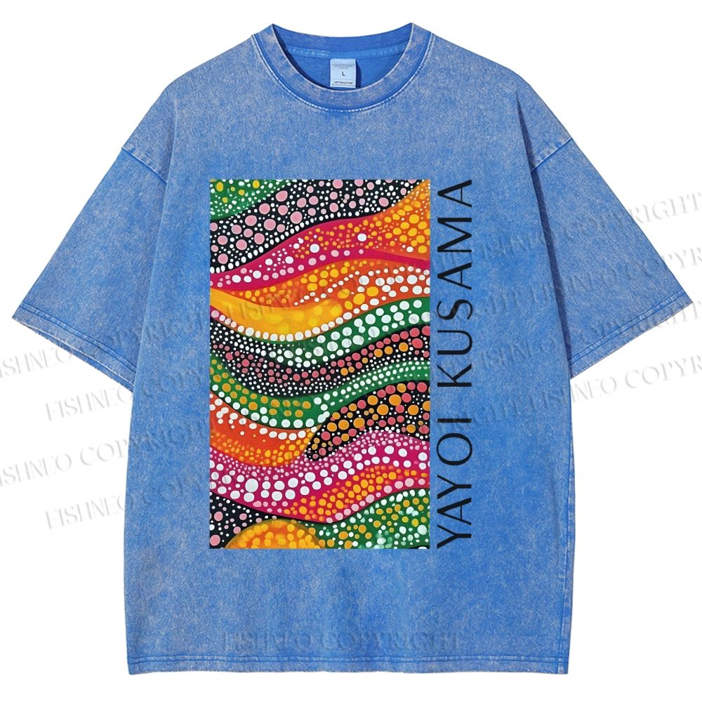Unisex Yayoi Kusama Multicolor Graffiti Printed Washed Tee