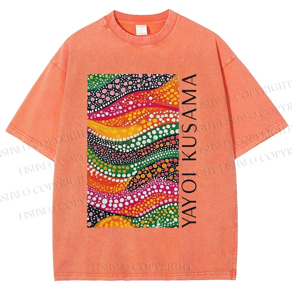 Unisex Yayoi Kusama Multicolor Graffiti Printed Washed Tee