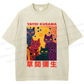 Unisex Yayoi Kusama Multicolor Cats With Dots Printed Washed Tee