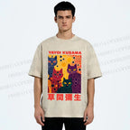 Unisex Yayoi Kusama Multicolor Cats With Dots Printed Washed Tee