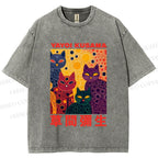 Unisex Yayoi Kusama Multicolor Cats With Dots Printed Washed Tee