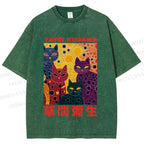 Unisex Yayoi Kusama Multicolor Cats With Dots Printed Washed Tee
