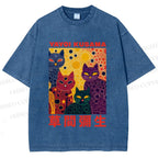 Unisex Yayoi Kusama Multicolor Cats With Dots Printed Washed Tee