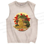 Unisex Ramen Frog Printed Washed Tank Top