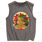 Unisex Ramen Frog Printed Washed Tank Top