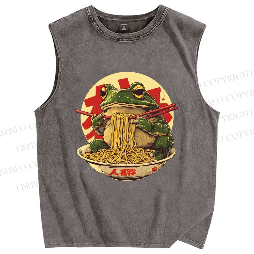 Unisex Ramen Frog Printed Washed Tank Top