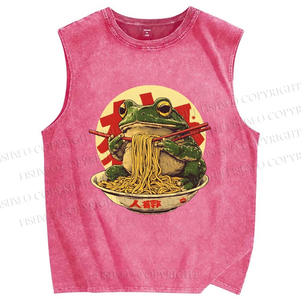 Unisex Ramen Frog Printed Washed Tank Top