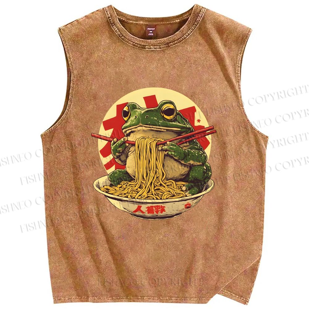 Unisex Ramen Frog Printed Washed Tank Top