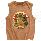 Unisex Ramen Frog Printed Washed Tank Top