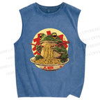 Unisex Ramen Frog Printed Washed Tank Top