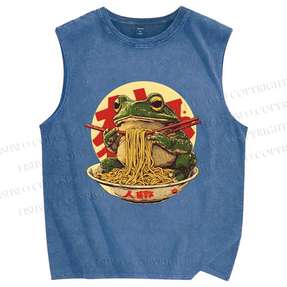 Unisex Ramen Frog Printed Washed Tank Top