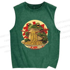 Unisex Ramen Frog Printed Washed Tank Top
