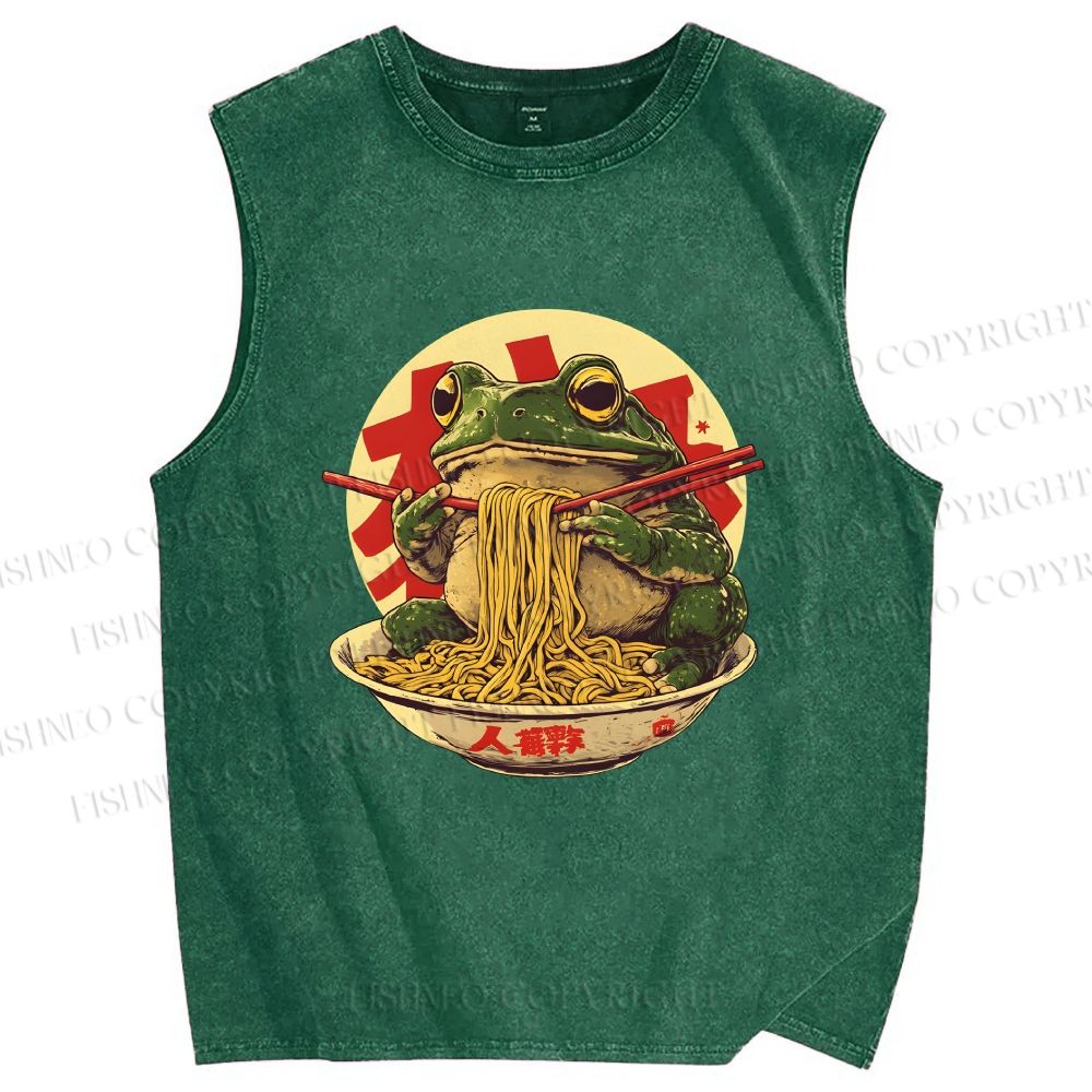 Unisex Ramen Frog Printed Washed Tank Top