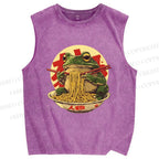 Unisex Ramen Frog Printed Washed Tank Top