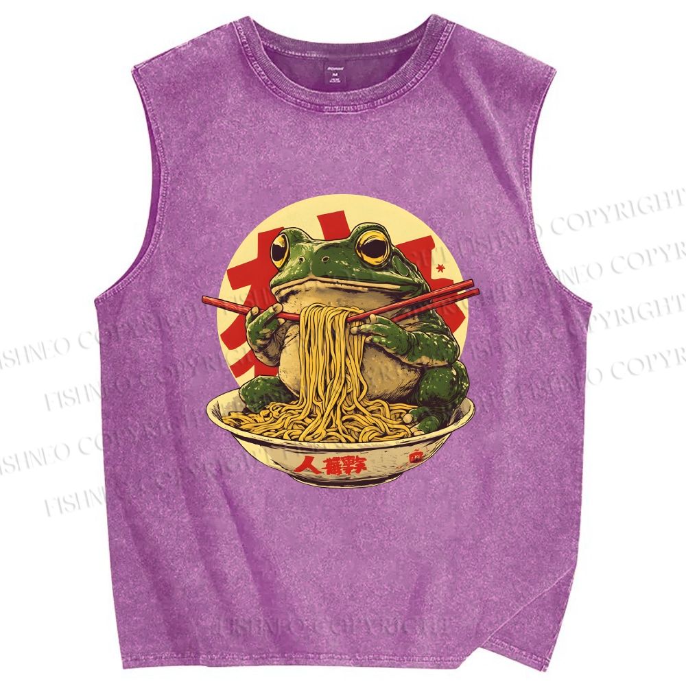 Unisex Ramen Frog Printed Washed Tank Top