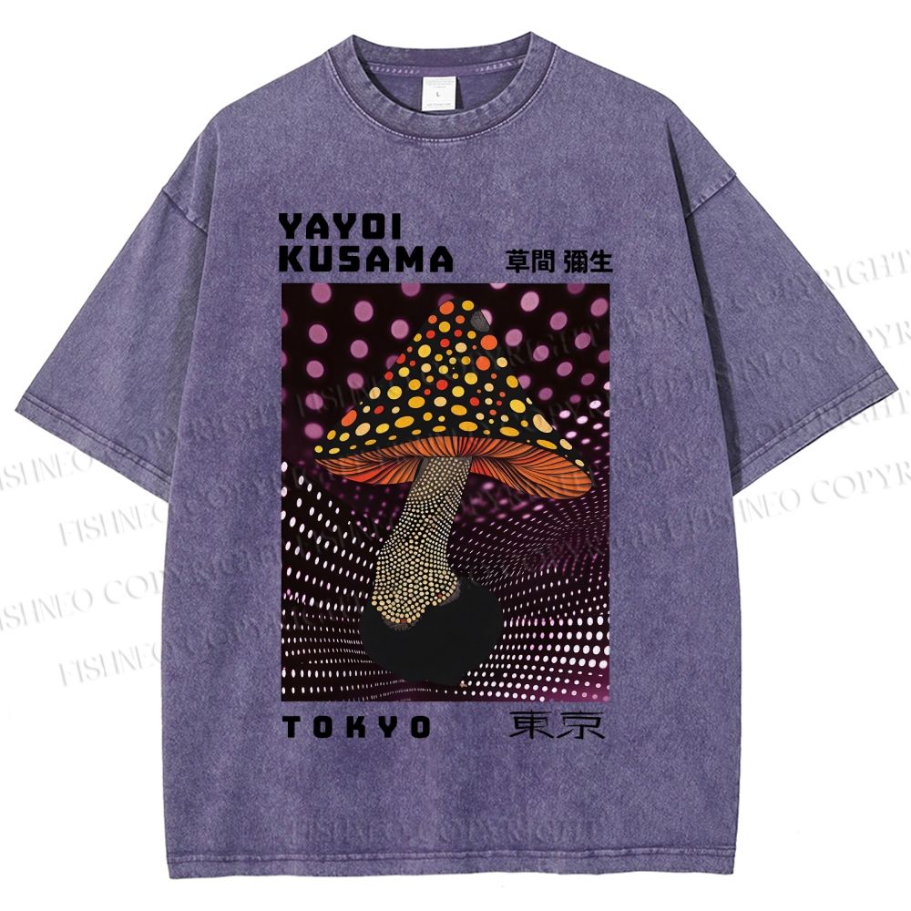 Unisex Yayoi Kusama Polka-Dot Mushroom Printed Washed Tee