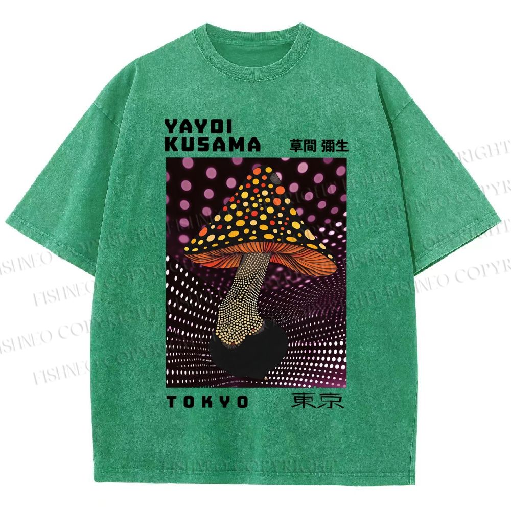 Unisex Yayoi Kusama Polka-Dot Mushroom Printed Washed Tee