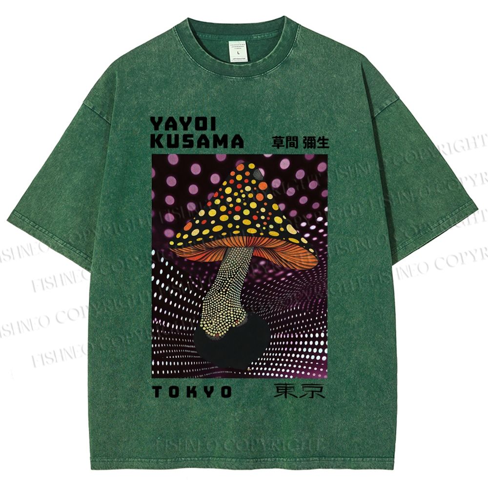 Unisex Yayoi Kusama Polka-Dot Mushroom Printed Washed Tee