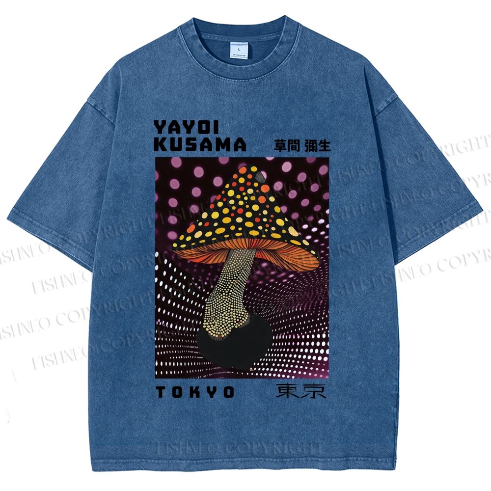 Unisex Yayoi Kusama Polka-Dot Mushroom Printed Washed Tee