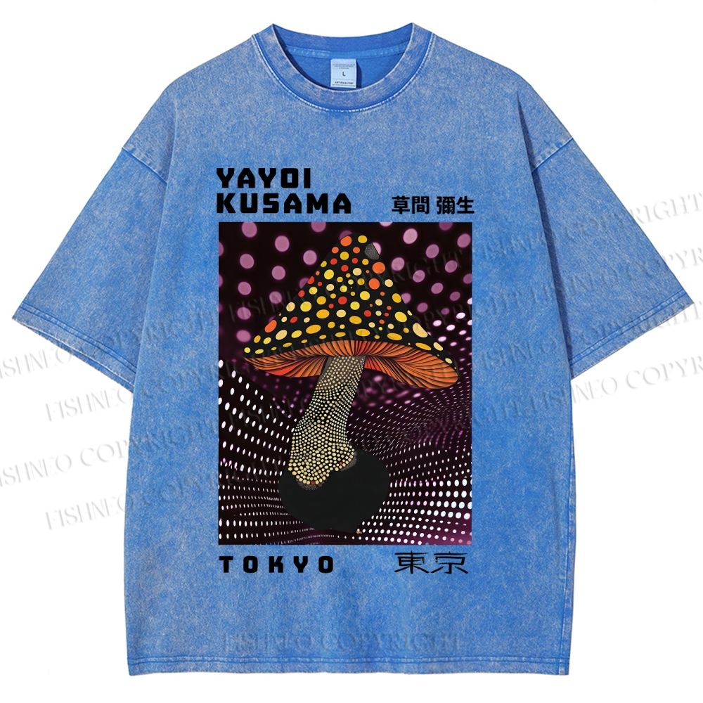 Unisex Yayoi Kusama Polka-Dot Mushroom Printed Washed Tee