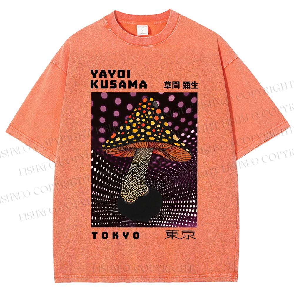 Unisex Yayoi Kusama Polka-Dot Mushroom Printed Washed Tee