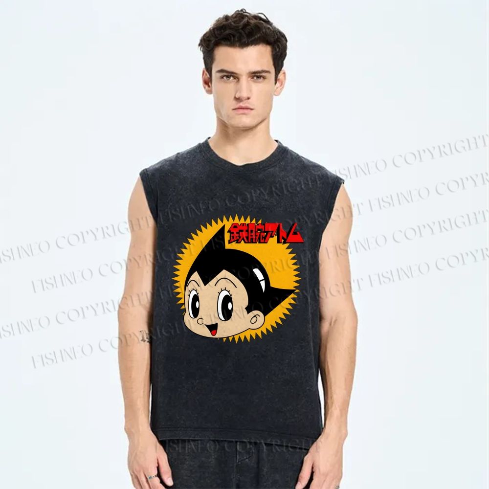 Unisex Astro Boy Printed Washed Tank Top